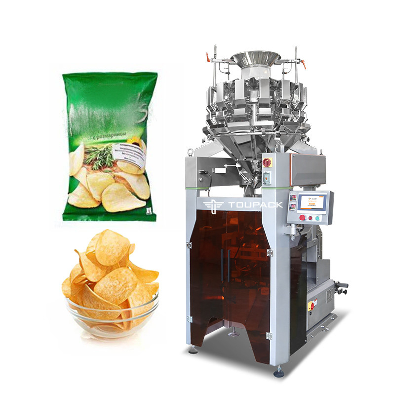 Automatische Verpackungsmaschine für Kartoffelchips, Snacks und Vertikalverpackungen Hochgeschwindigkeit 120 BPM Intelligentes Wiegen und Verpacken