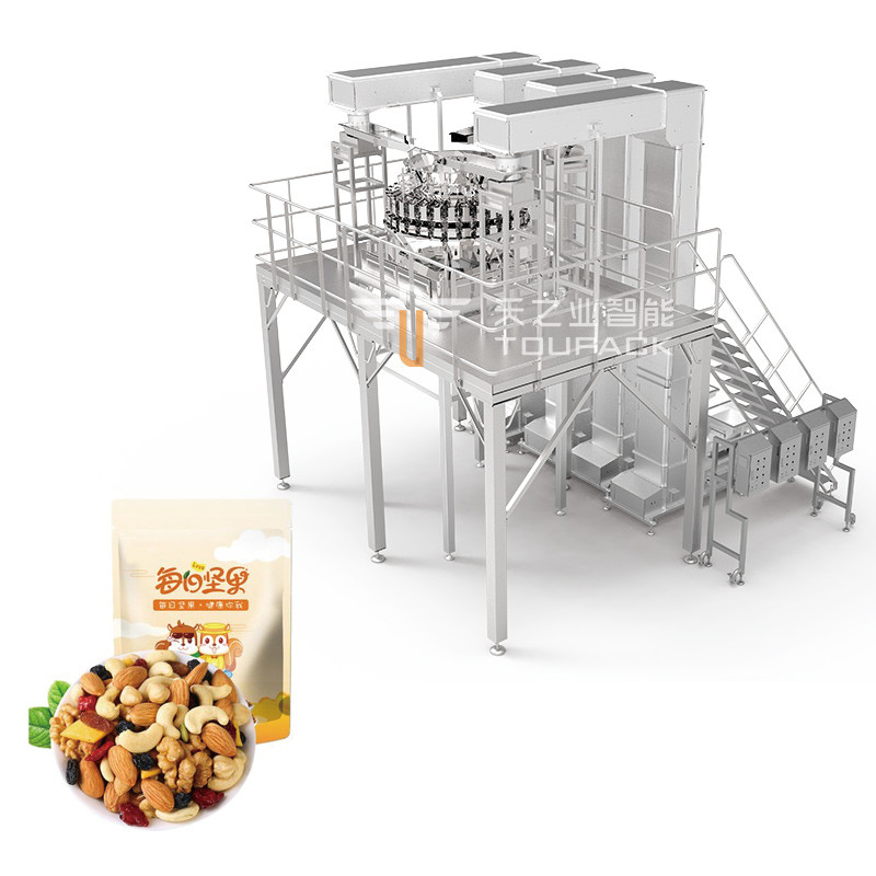 Automatische Stand-up-Tasche Doypack Wiegen Verpackung Granule Erdnuss Cashew-Nüsse Mehrköpfige Waage Füllmaschine
