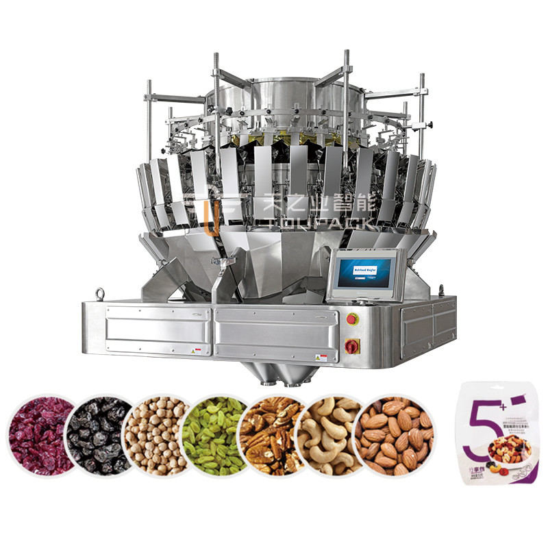 Automatische Stand-up-Tasche Doypack Wiegen Verpackung Granule Erdnuss Cashew-Nüsse Mehrköpfige Waage Füllmaschine