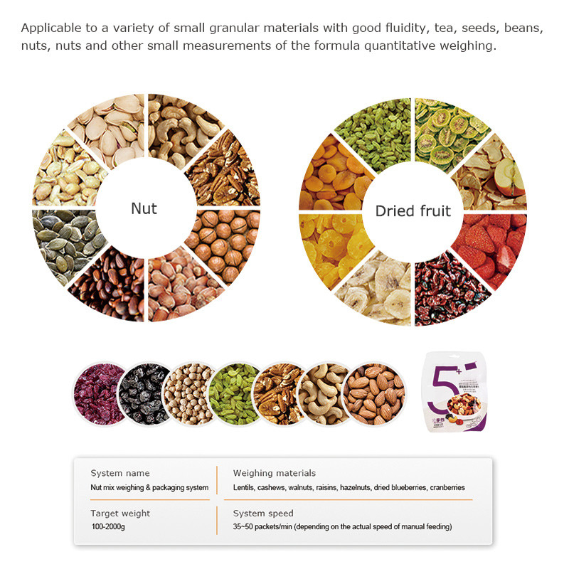 Automatische Stand-up-Tasche Doypack Wiegen Verpackung Granule Erdnuss Cashew-Nüsse Mehrköpfige Waage Füllmaschine