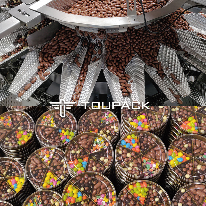Automatische Stand-up-Tasche Doypack Wiegen Verpackung Granule Erdnuss Cashew-Nüsse Mehrköpfige Waage Füllmaschine