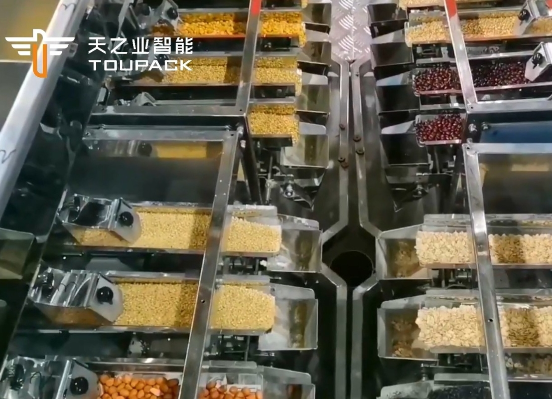 Automatische Stand-up-Tasche Doypack Wiegen Verpackung Granule Erdnuss Cashew-Nüsse Mehrköpfige Waage Füllmaschine