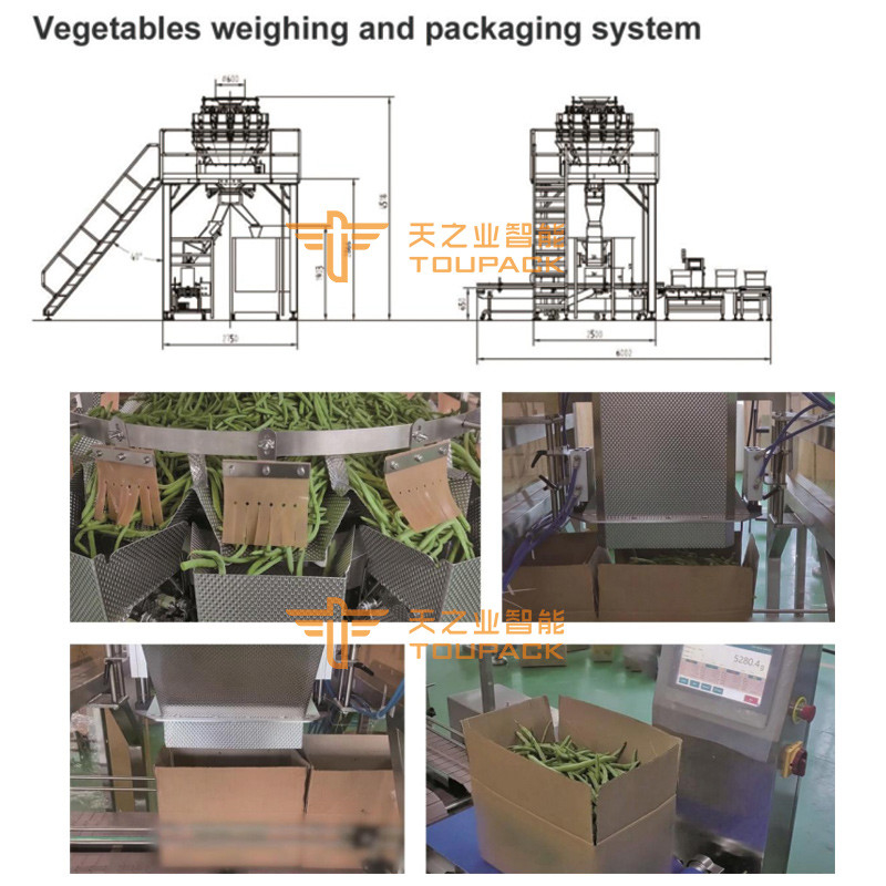 Combiweigh Multihead Weigher 500g 1kg 5kg Multihead Weiger Verpackungsmaschine Grüne Pfeffer Orange Verpackungsmaschinen für Kartons