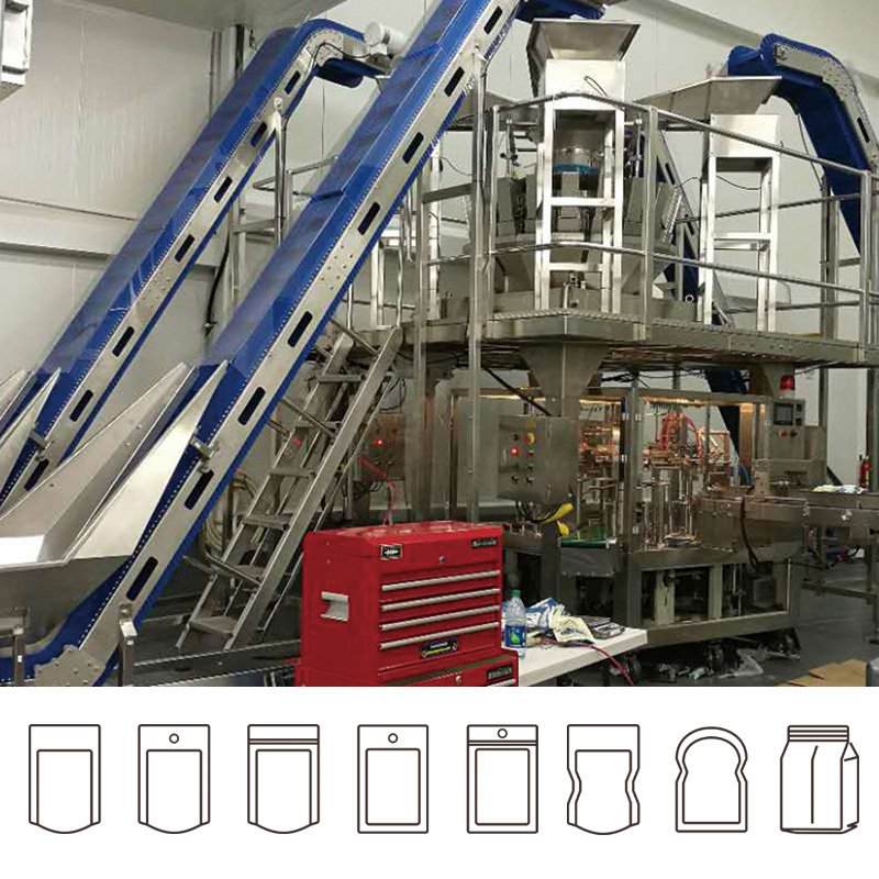 Voll automatische Snacks Sachet Verpackungsmaschine Snack Lebensmittel Kartoffelchips Popcorn Stickstoff Spülen Doypack Verpackungsmaschine