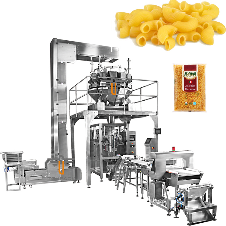Vollautomatische vertikale Verpackungsmaschine Taschenfüllmaschine Pasta Mehrköpfige Waage Verpackungsmaschine für Fusilli Pasta Roh