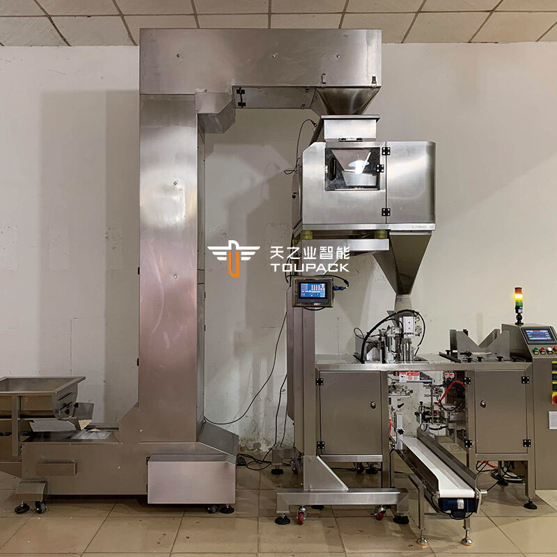 Automatische 4-Kopf-Linearwaage-Verpackungsmaschine 500g 1kg 2kg Lebensmittelqualität Klebeetikettierfolienpapier für Bohnenpellets Zucker