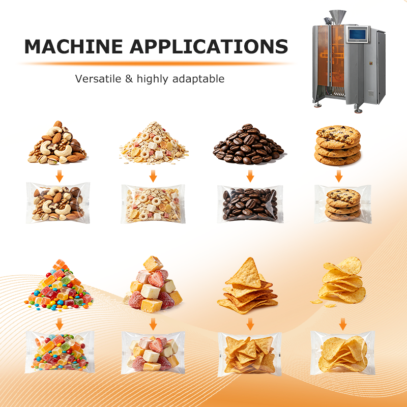 Hochgeschwindigkeitsvertikalverpackungsmaschine mit Mehrkopf-Wagen für Snacks, Chips, Nüsse und Haustierfutterbeutel