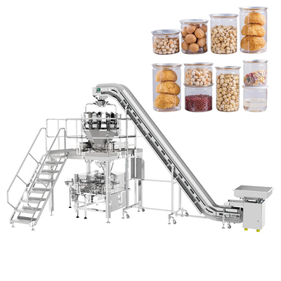 Trockenfrüchte-Imbiss-Nuss-Plastikflaschen-Füllmaschine mit Multihead-Wäger-Schrägförderer