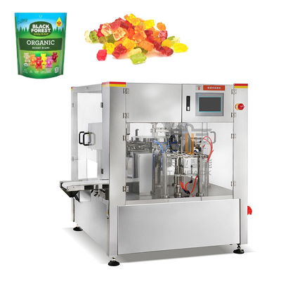 PLC vorgefertigte Taschenverpackungsmaschine Weiches Süßes Gummi Bären Zucker Reißverschlussbeutel Rotary Doypack Verpackungsmaschinen