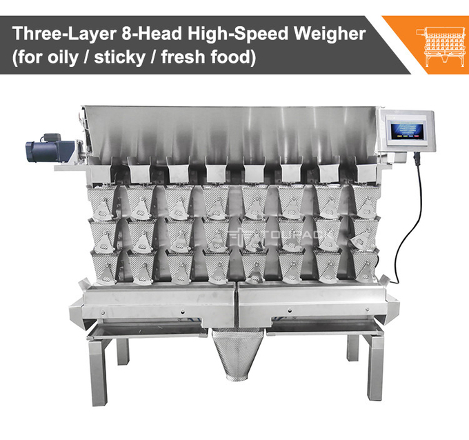 Drei Kopfschraube der Schicht-8, die Multihead-Wäger für frische klebrige Nahrung zerrissenes Fleisch einzieht 0